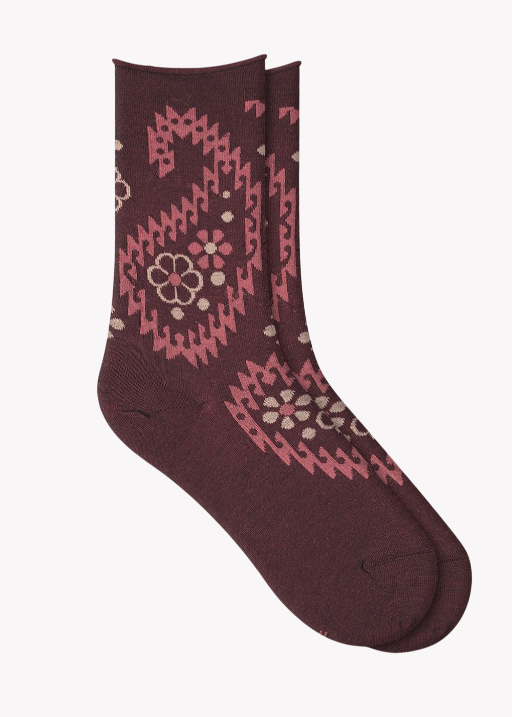 Fine Wool Socks With Paisley Flowers Pattern