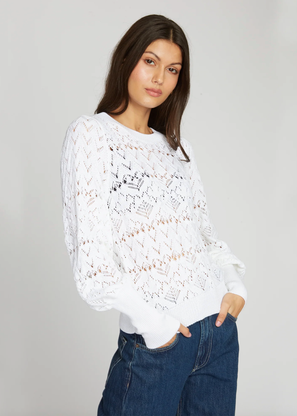 Pointelle Juliette Sleeve Cotton Crew