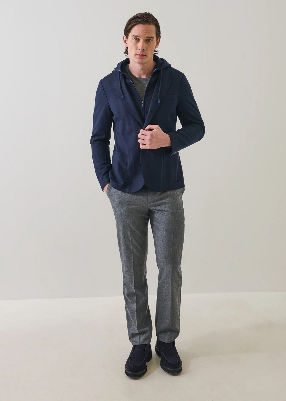 Removable Hoodie Wool Knit Blazer