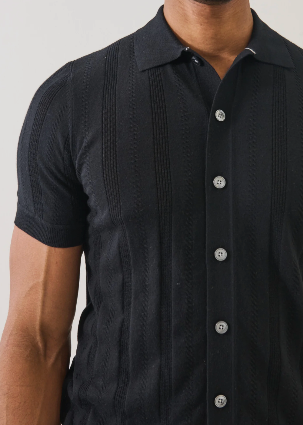 Cotton Cashmere Textured Button Up Knit Shirt