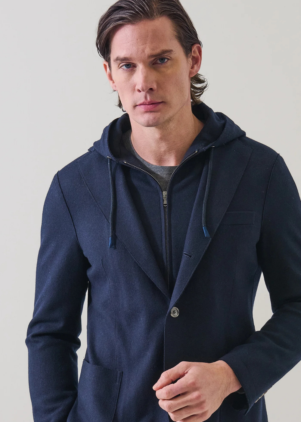 Removable Hoodie Wool Knit Blazer