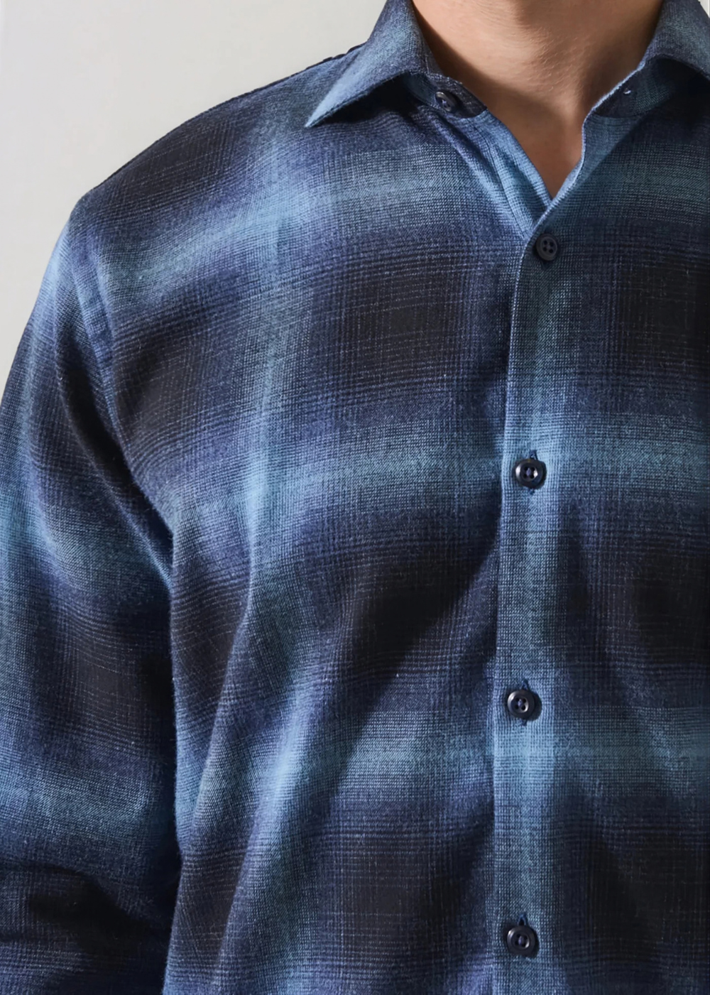Ombre Check Spread Collar Shirt