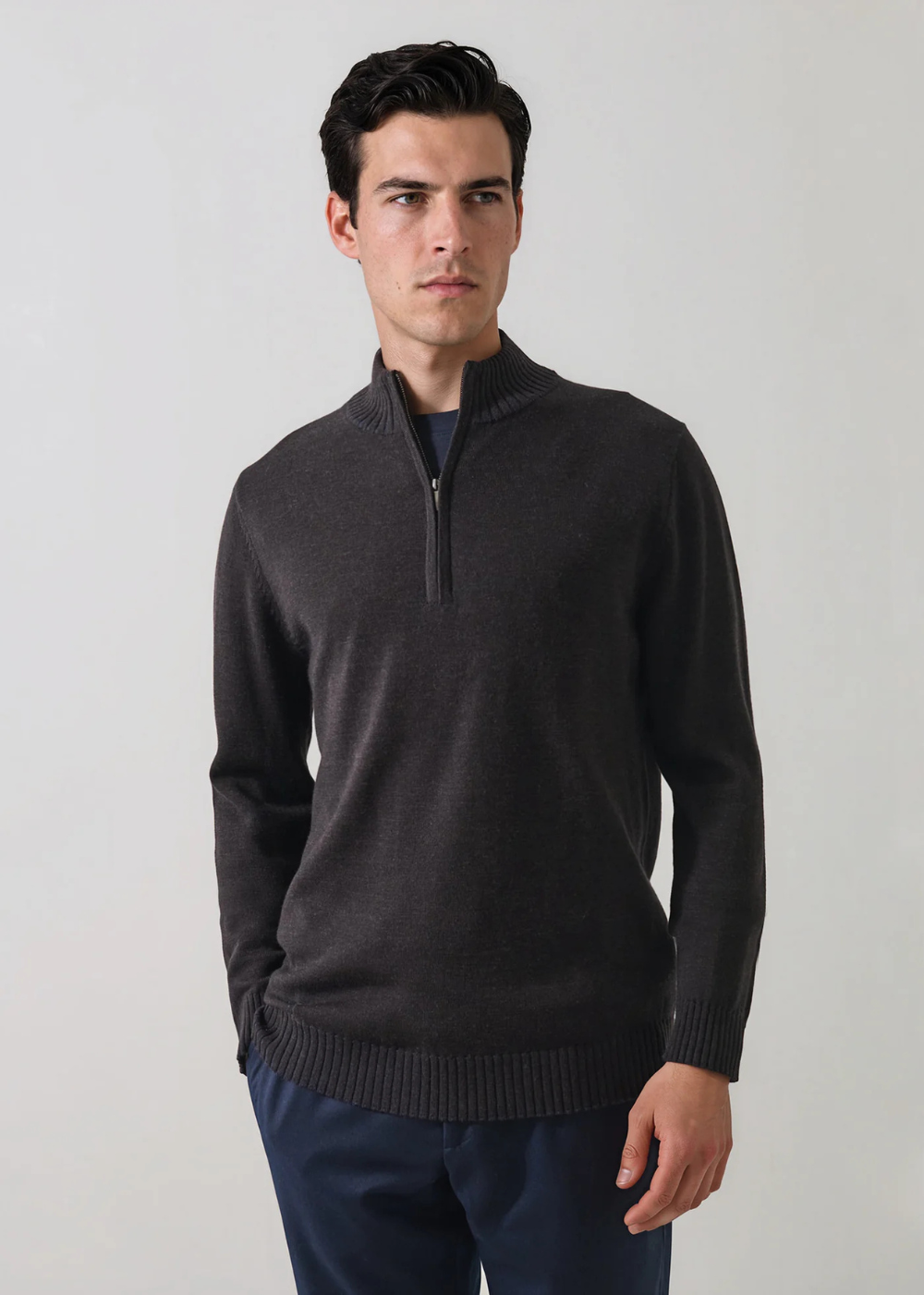 Plaited Merino Wool 1/4 Zip Mockneck Sweater