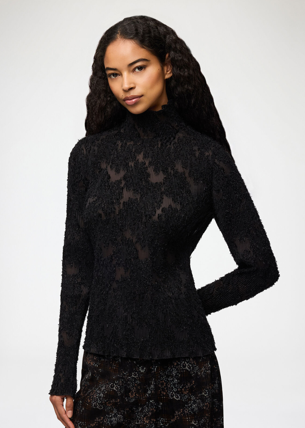 Pleated Fil Coupe Turtleneck