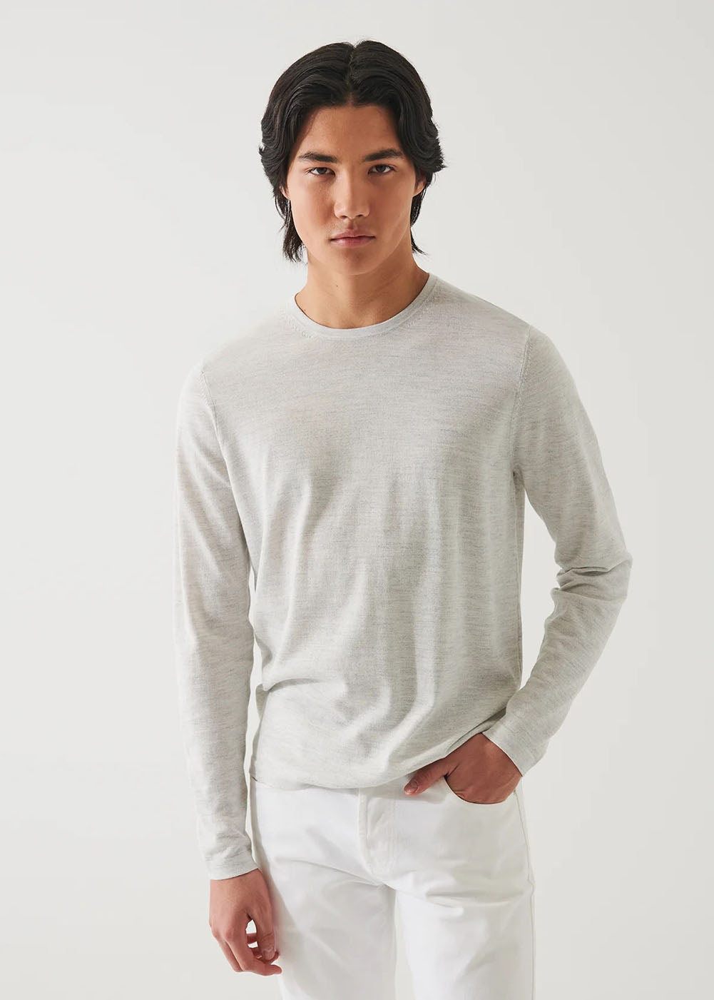 Cotton Cupro Crewneck Sweater - Drizzle - Patrick Assaraf Canada - Danali - P154C06X