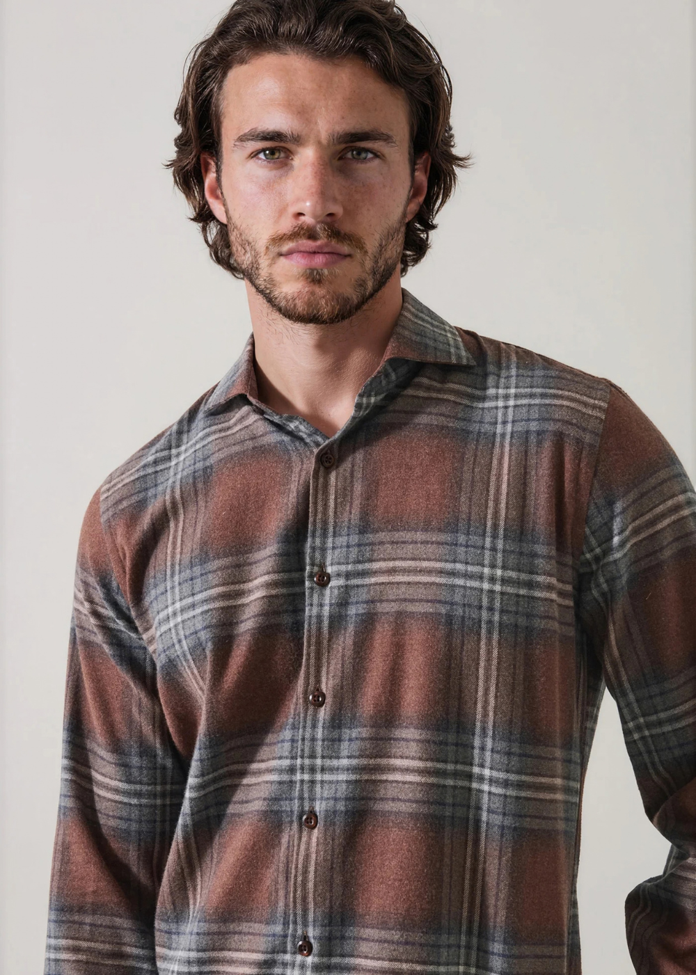 Flannel Plaid Spread Collar Shirt