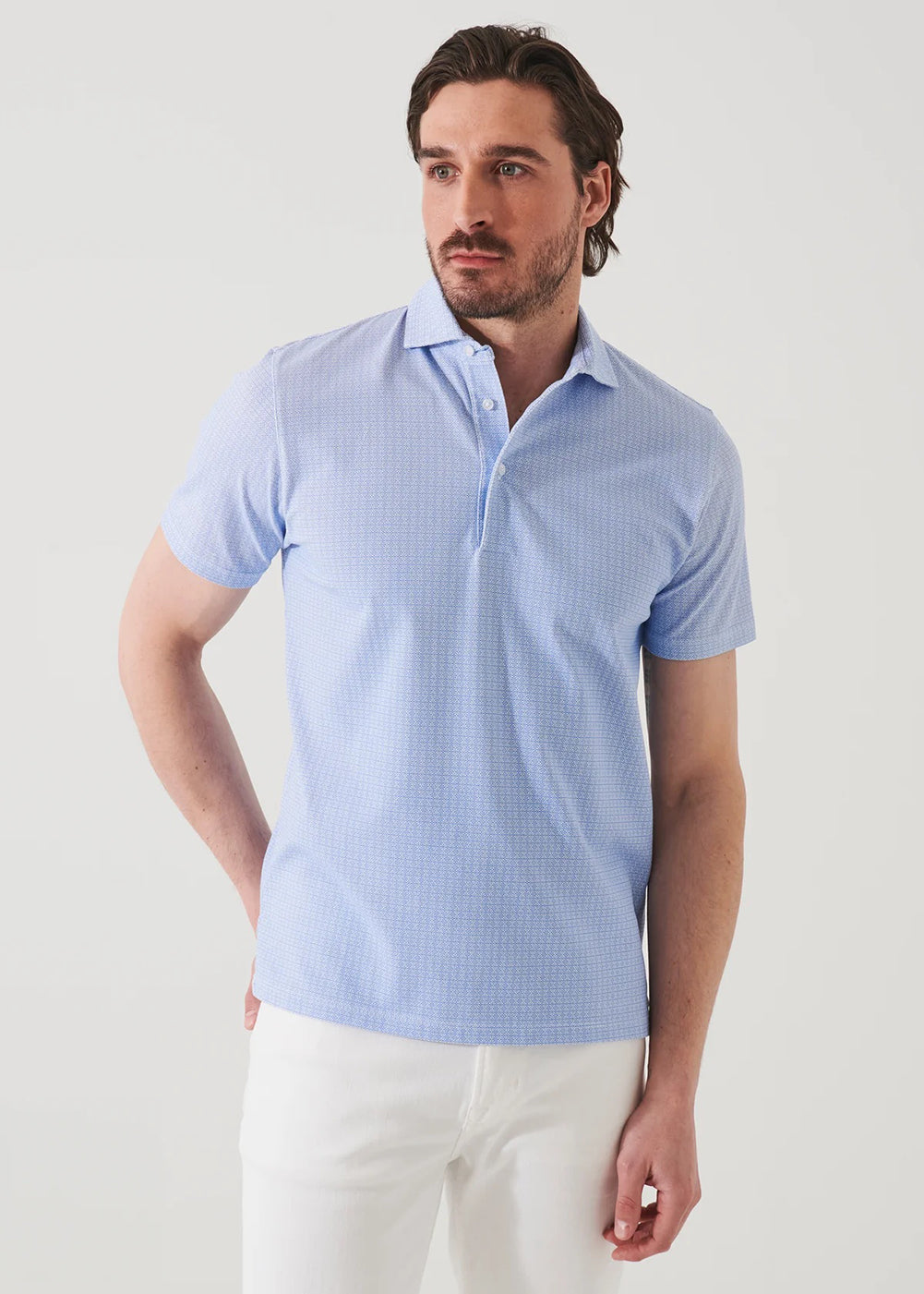 Mini Geometric Print SS Polo T-Shirt - Blue Ice - Patrick Assaraf Canada - Danali