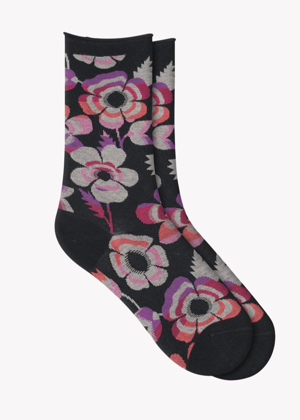 Velvet Socks With Flower Pattern