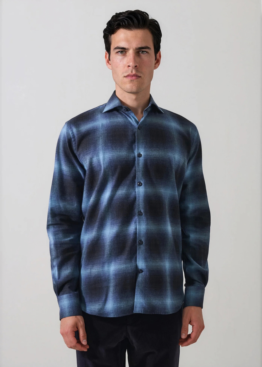 Ombre Check Spread Collar Shirt