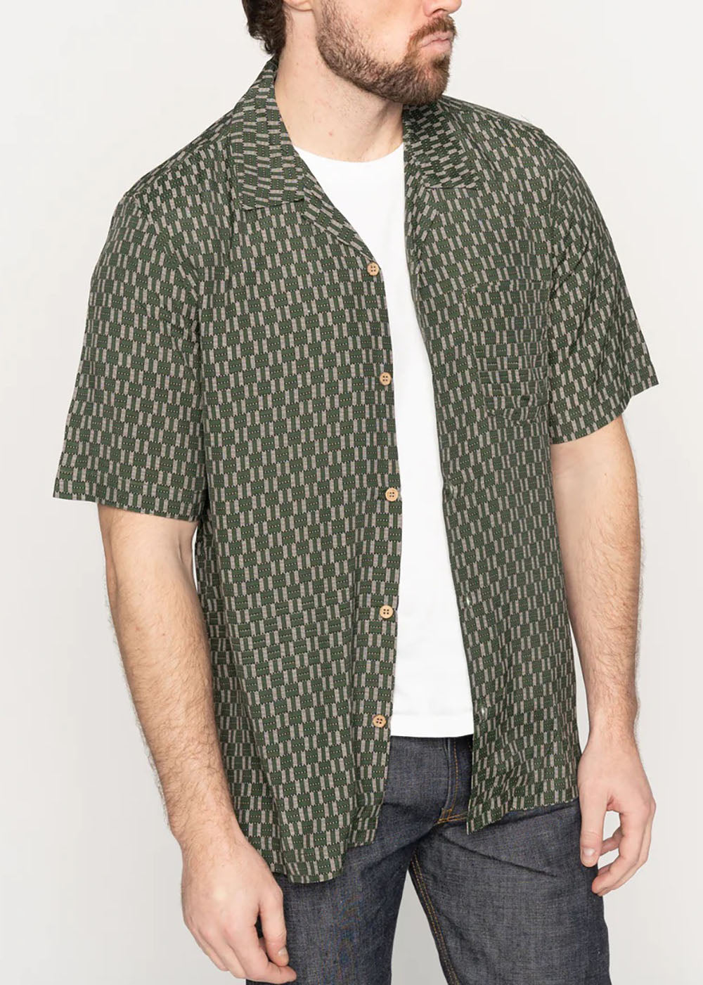 Aloha Shirt - Weave Print - Green _ Naked and Famous Denim - Canada - Danali - 120231331