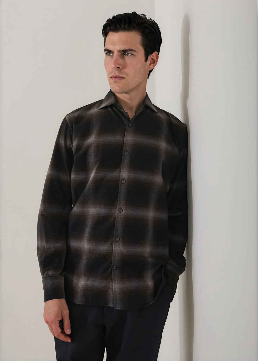 Ombre Check Spread Collar Shirt