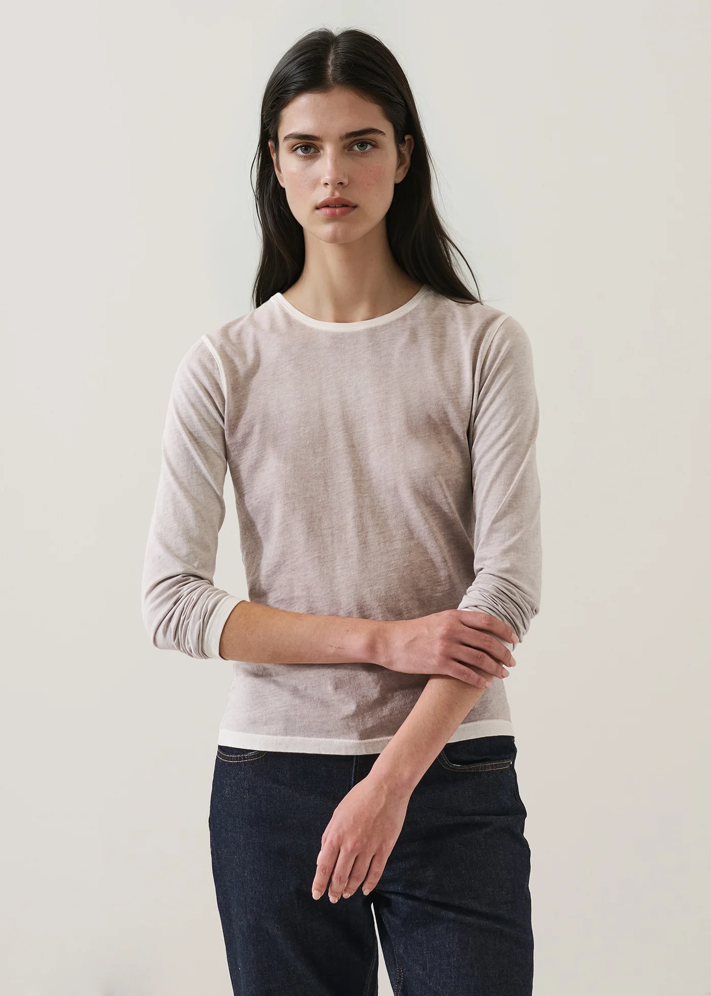 Reverse Spray Long Sleeve Pima V-Neck T-Shirt