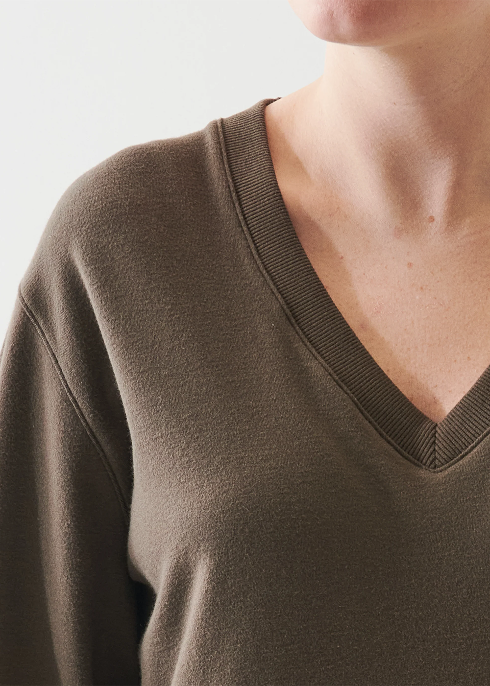 Long Sleeve Brushed Pima V-neck