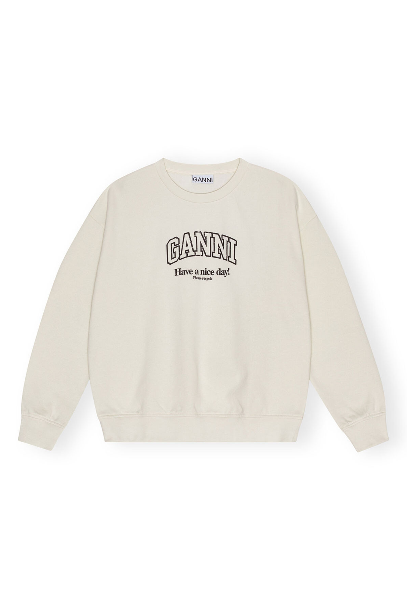 Zoomed out front view of the GANNI oversized sweatshirt.