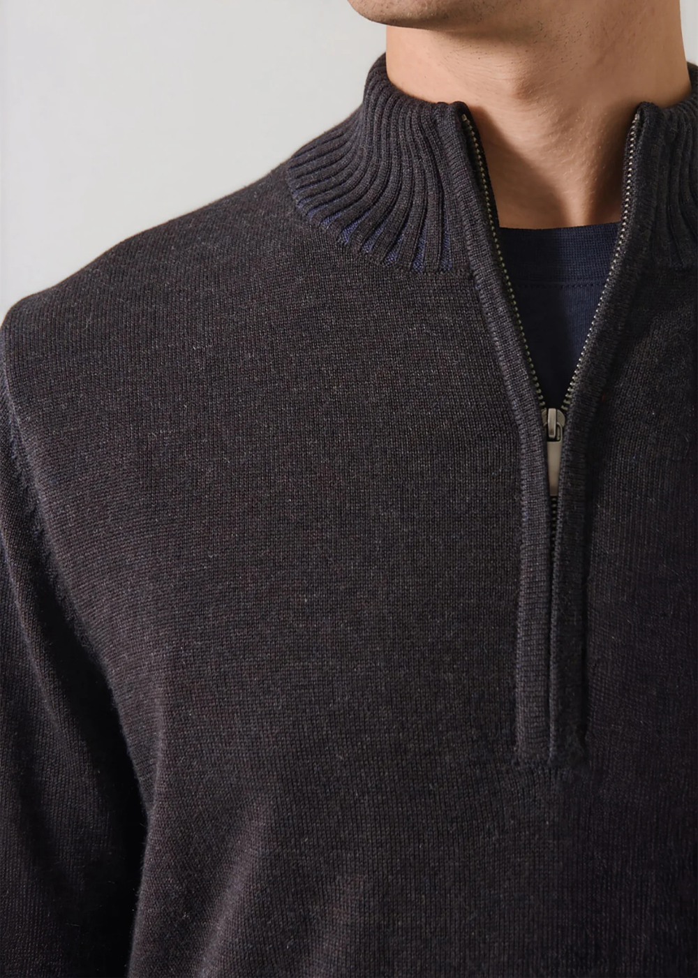 Plaited Merino Wool 1/4 Zip Mockneck Sweater