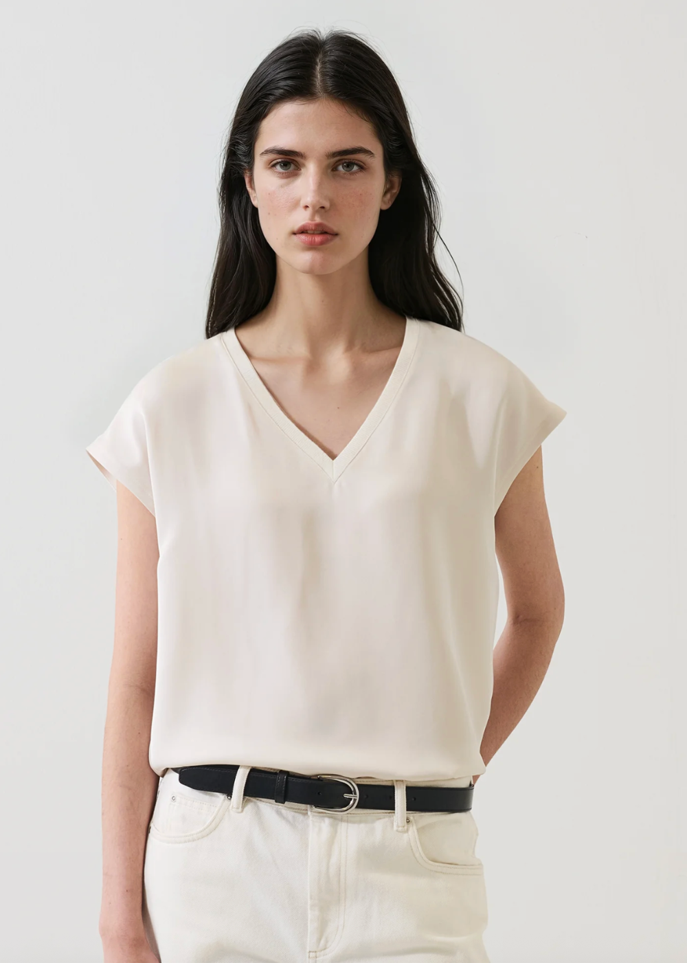 Silk V-Neck Dolman Sleeve Tee