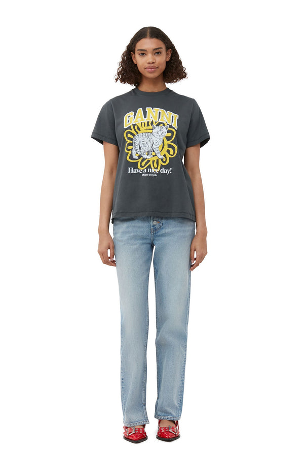 Basic Jersey Cat Relaxed T-Shirt - Ganni - Danali - T3532-490-XXS
