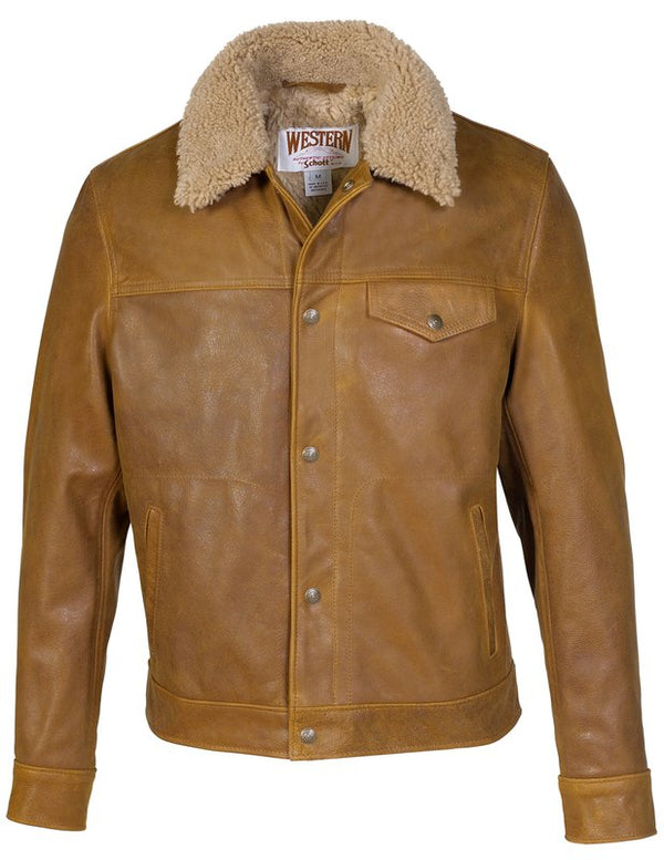 Buffalo Leather Trucker Jacket with Sheepskin Collar - Schott - Danali - 545-Sycamore-M