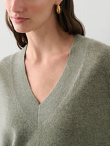Cashmere Easy V-Neck Sweater - White + Warren - Danali - 20303-LeafHeather-XS