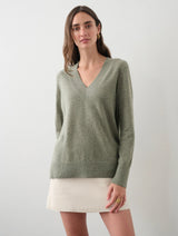 Cashmere Easy V-Neck Sweater - White + Warren - Danali - 20303-LeafHeather-XS
