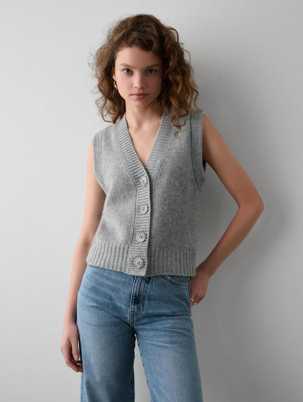 Cashmere Plush Button Vest - White + Warren - Danali - 20424-GreyHeather-S