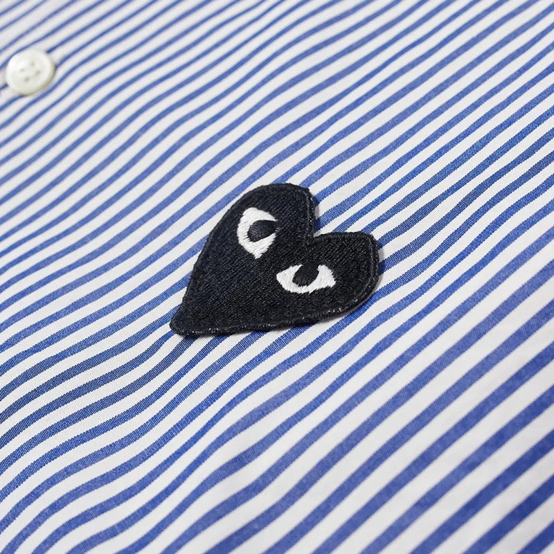 Comme des Garçons Play Heart Patch Striped Shirt - Comme Des Garçons Play - Danali - P1B018-Blue-M