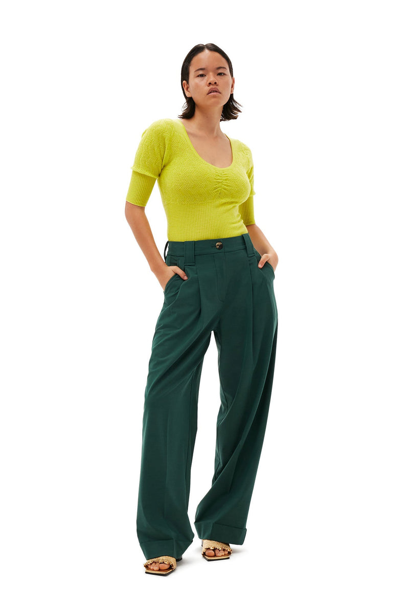 Drapey Melange Loose Mid Waist Pleat Pants - Ganni - Danali - F7888-519-34