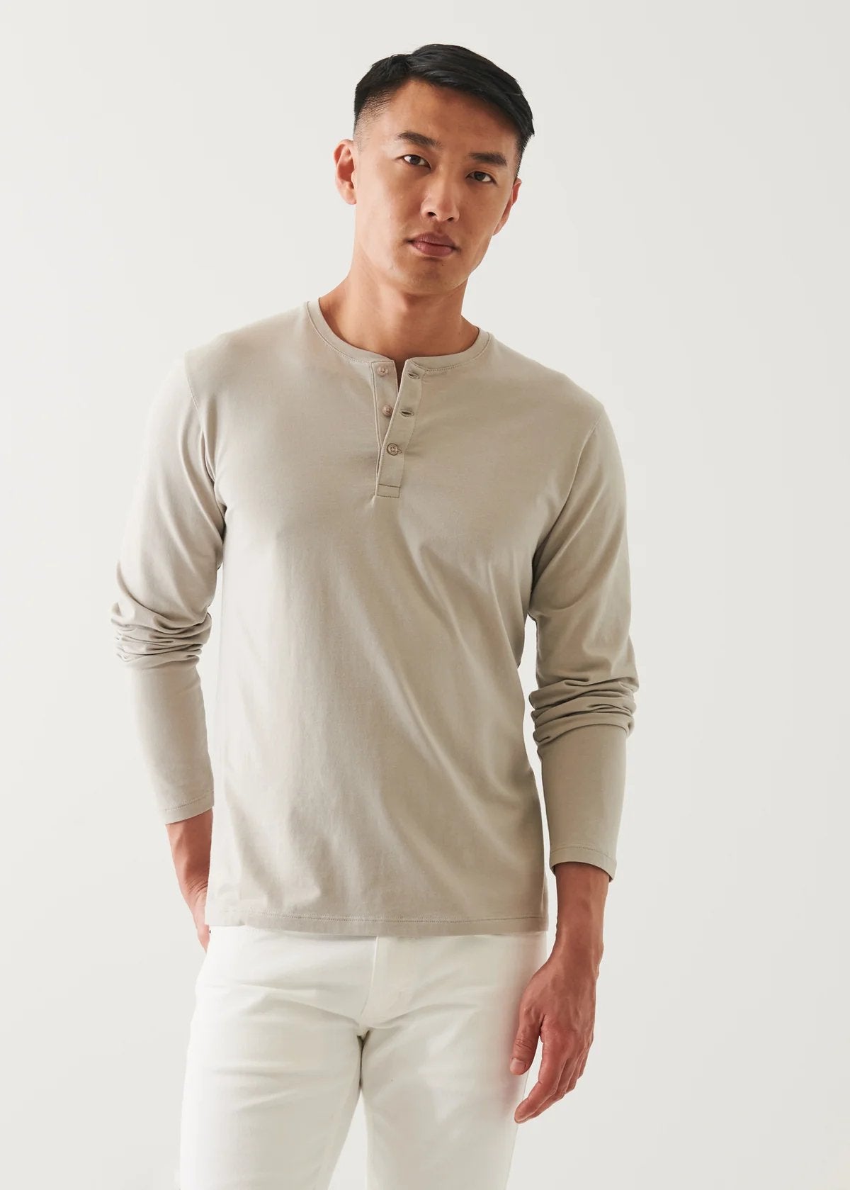 Long Sleeve Henley T-Shirt - Patrick Assaraf - Danali - 99A08HL-Aluminum-M