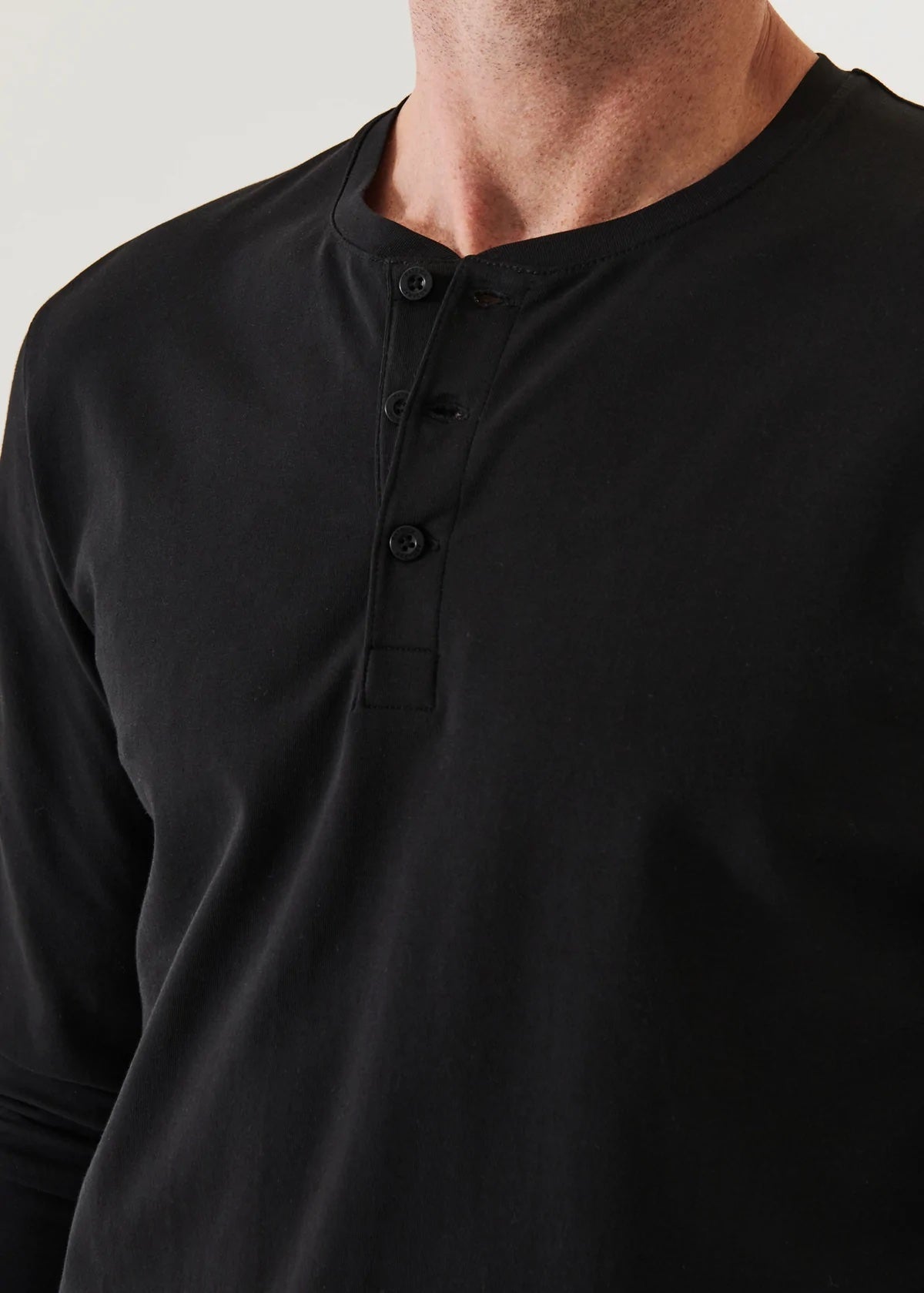 Long Sleeve Henley T-Shirt - Patrick Assaraf - Danali - 99A08HL-Black-S