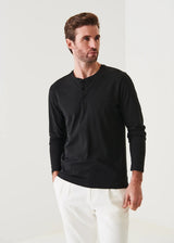 Long Sleeve Henley T-Shirt - Patrick Assaraf - Danali - 99A08HL-Black-S