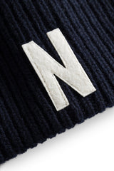Merino Lambswool Rib N Logo Beanie - Norse Projects - Danali - N95-0953-Navy
