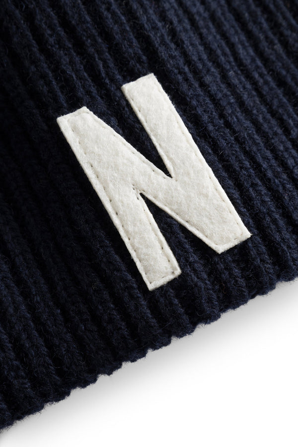 Merino Lambswool Rib N Logo Beanie - Norse Projects - Danali - N95-0953-Navy