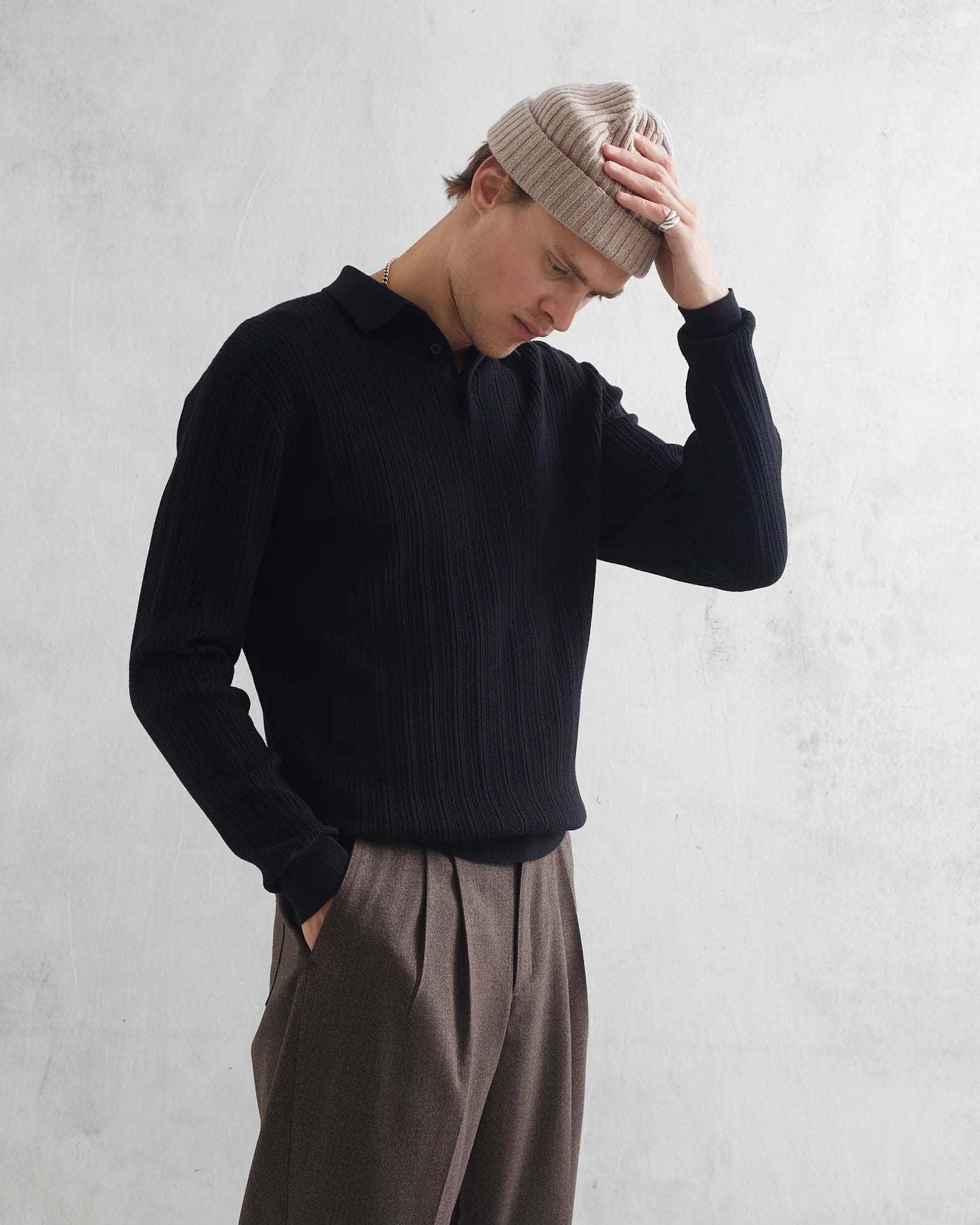 Oban Polo Vertical Knit Sweater - Wax London - Danali - AW23-KNT-OBN-BAR_BLK-M