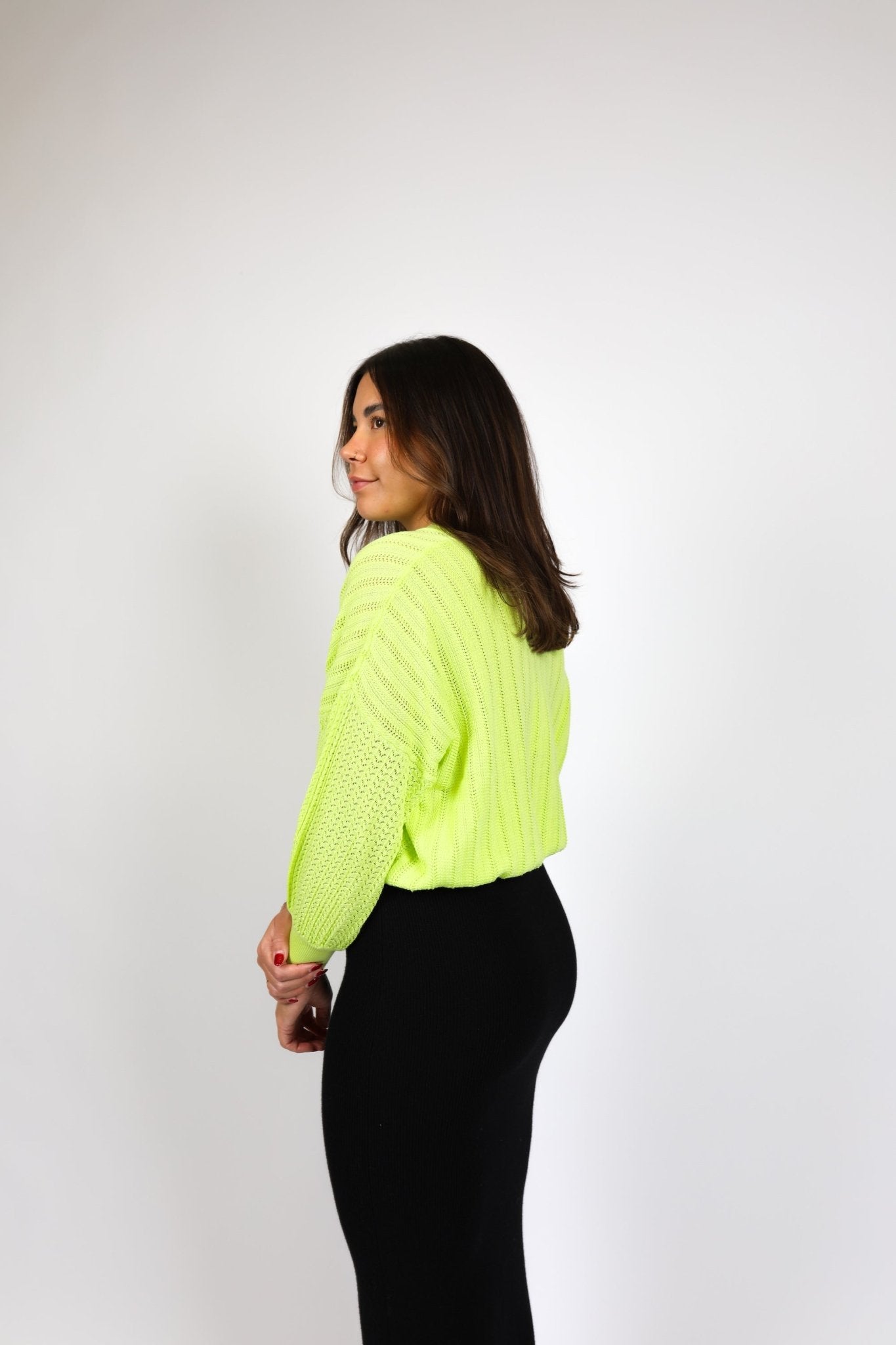 Oversized Mixed Pointelle V Neck Sweater - Autumn Cashmere - Danali - N13596-Glow-XS