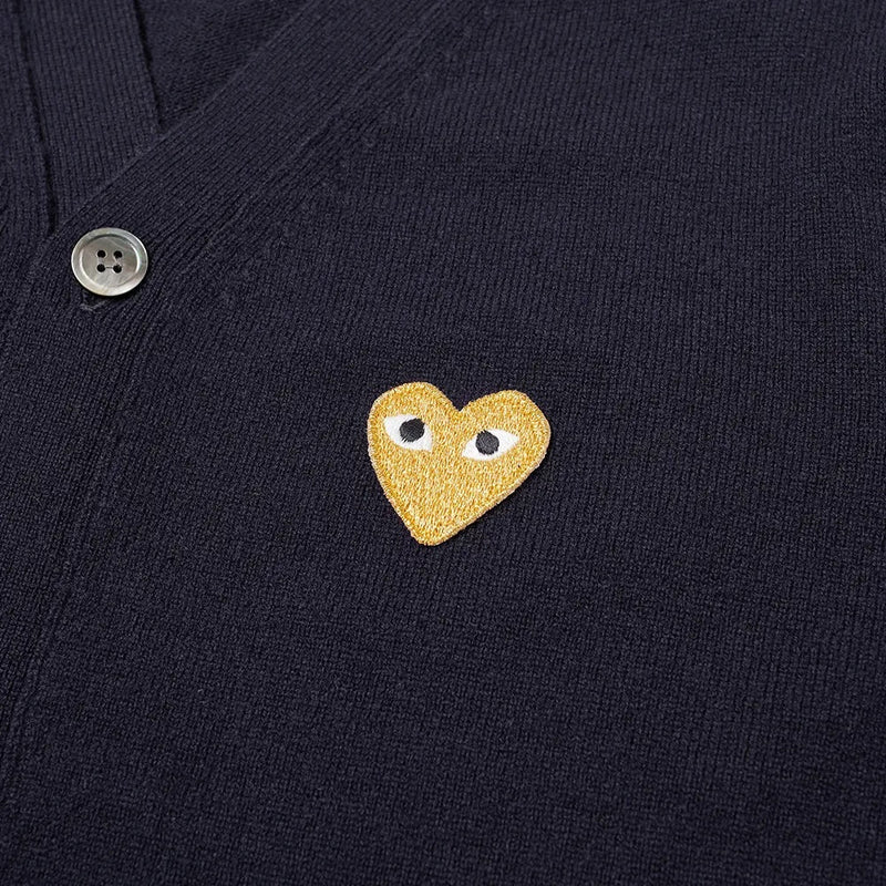 Play Gold Heart Patch Cardigan - Comme Des Garçons - Danali - P1N050-Navy-M