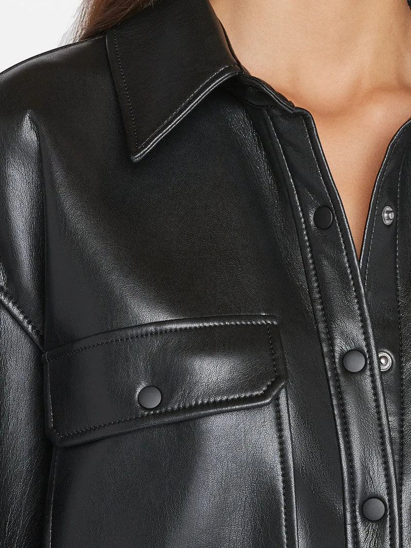 Recycled Leather Shirt Jacket - Frame - Danali - LWLT0723-NOIR-S
