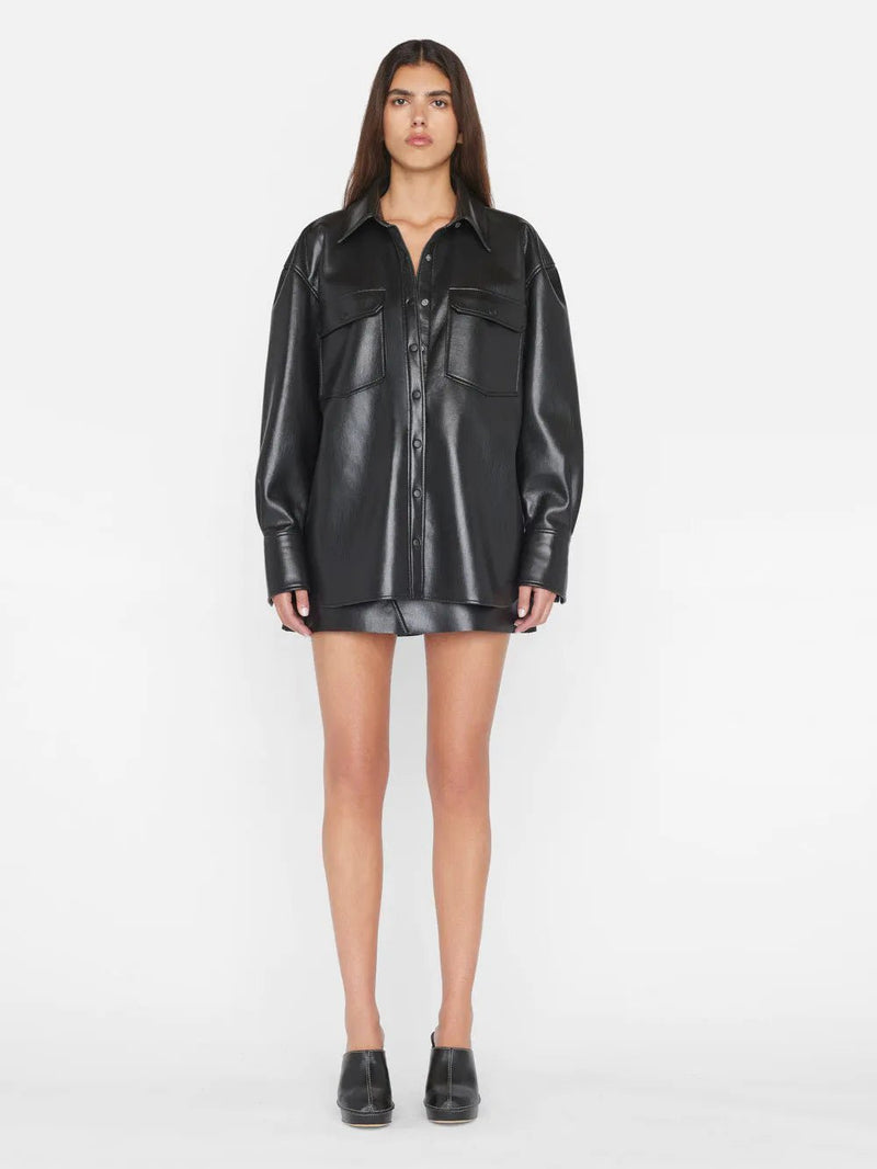 Recycled Leather Shirt Jacket - Frame - Danali - LWLT0723-NOIR-S