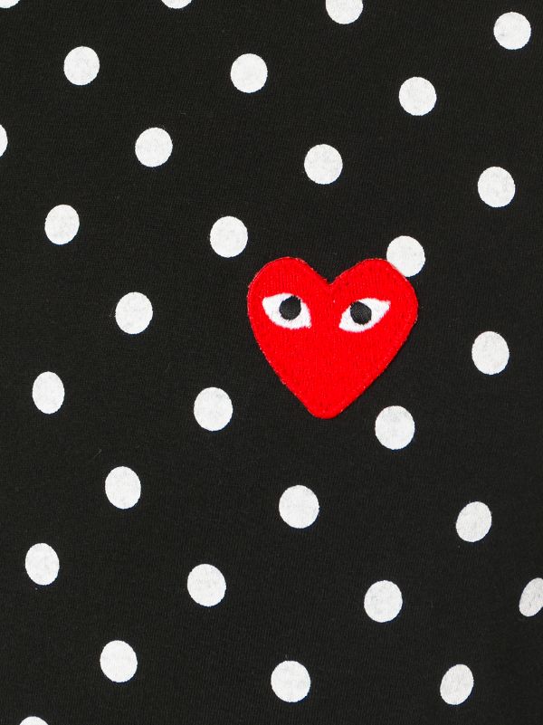 Red Heart Patch Polka Dot T-Shirt - Comme Des Garçons - Danali - P1T166-Black/White-M