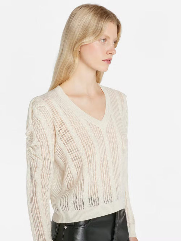 Ruched Sleeve L/S Pointelle Sweater - Frame - Danali - LWSW1822-OFFW-S