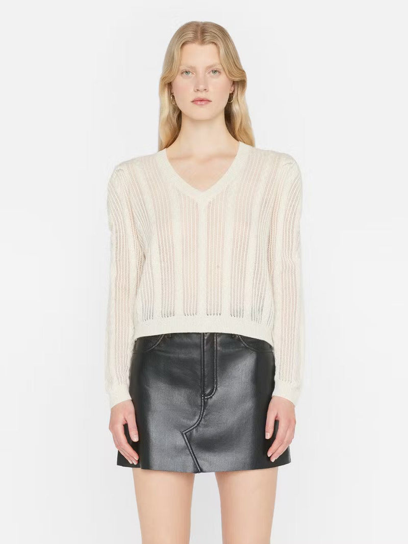 Ruched Sleeve L/S Pointelle Sweater - Frame - Danali - LWSW1822-OFFW-S