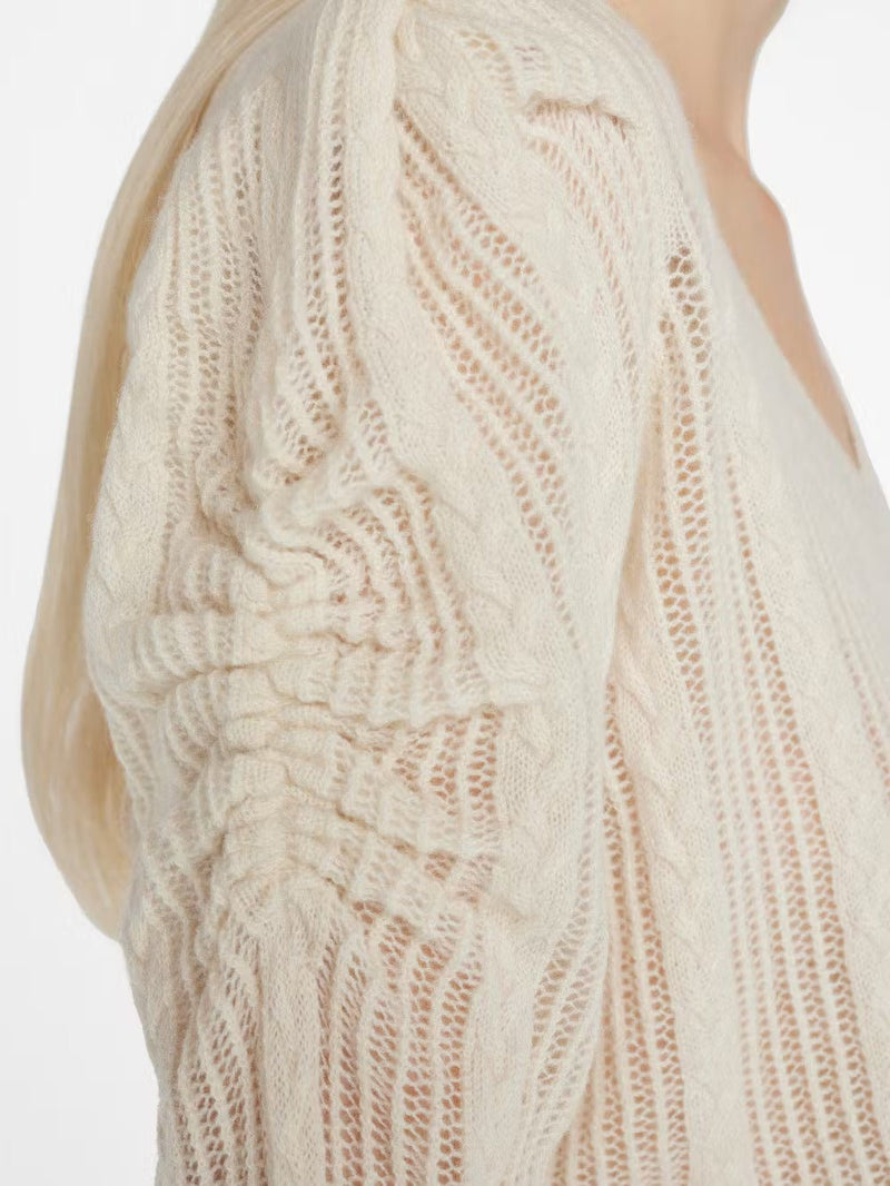 Ruched Sleeve L/S Pointelle Sweater - Frame - Danali - LWSW1822-OFFW-S