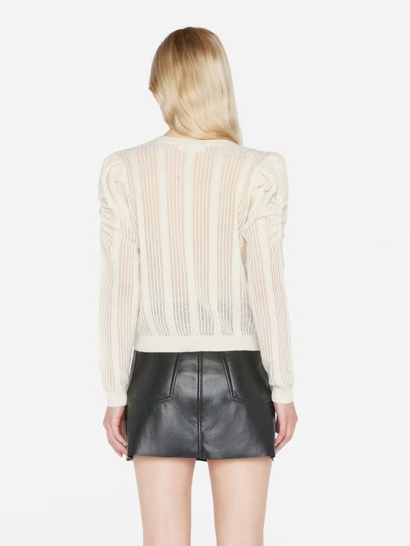 Ruched Sleeve L/S Pointelle Sweater - Frame - Danali - LWSW1822-OFFW-S