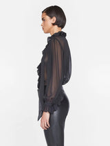 Ruffle Front Button Up Shirt - Frame - Danali - F23SBL03-NOIR-XS