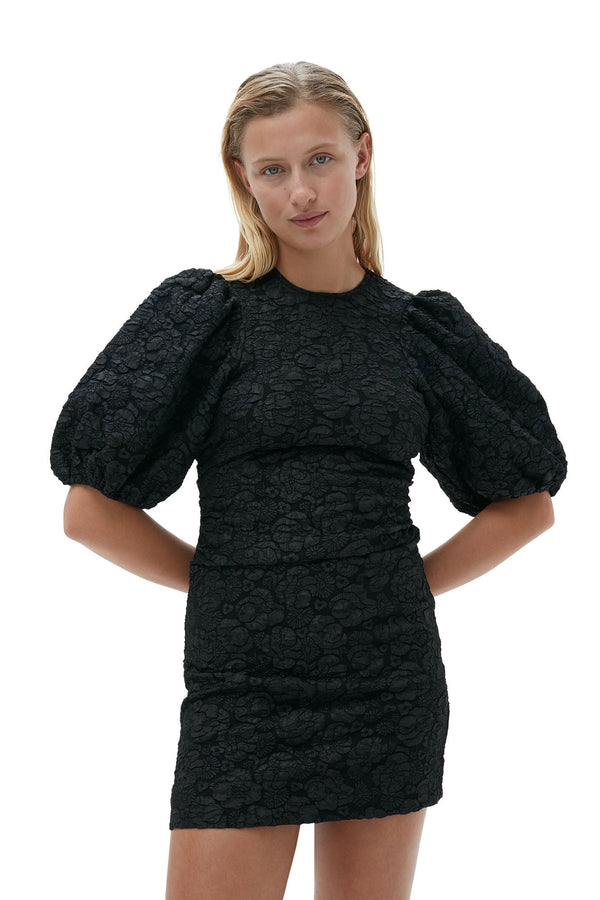 Stretch Jacquard Puff Sleeves Mini Dress - Ganni - Danali - F8025-099-34