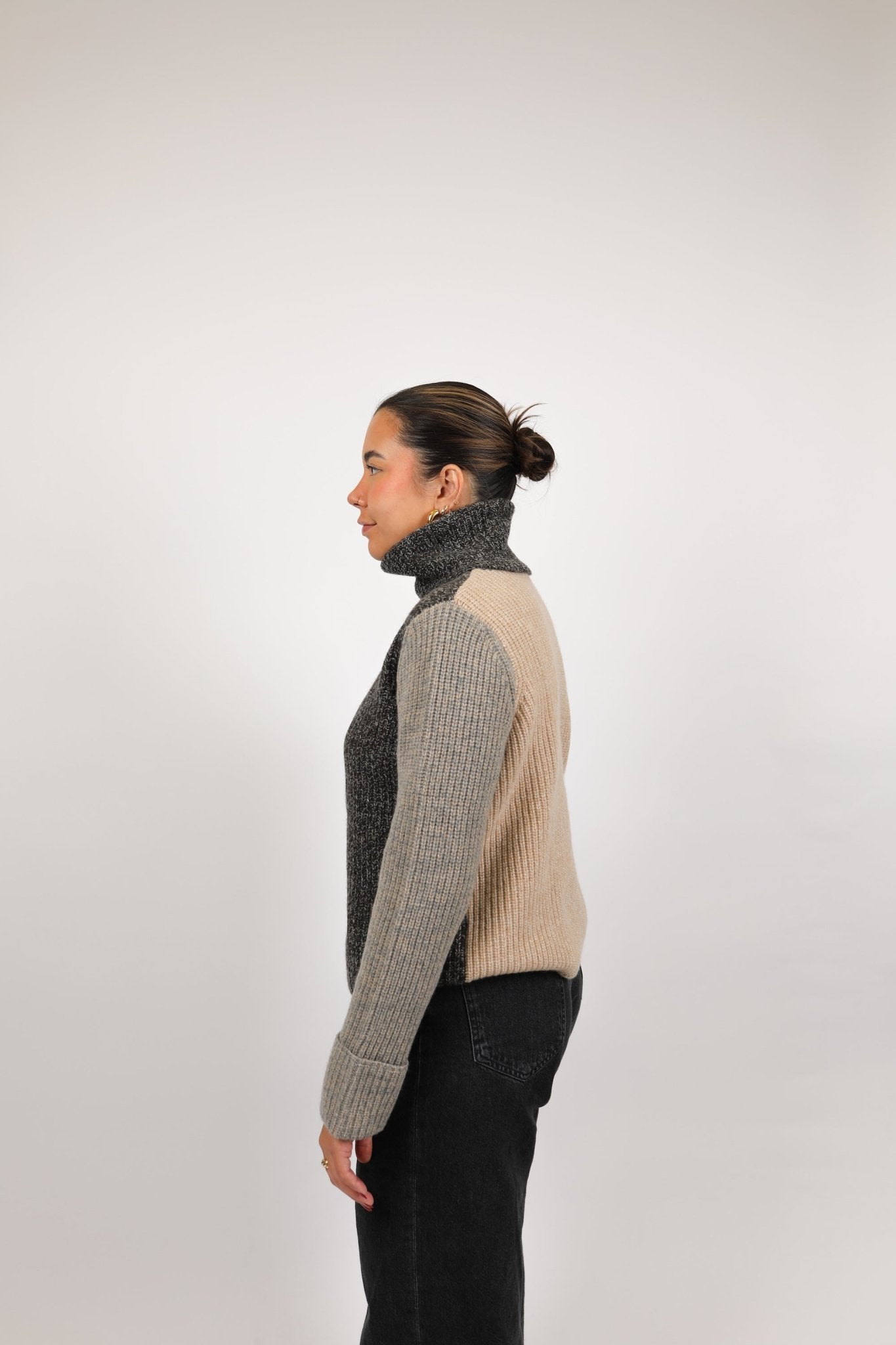 Tweed Color Block Turtleneck Sweater - Autumn Cashmere - Danali - R13455-Fatigue/Cement-S