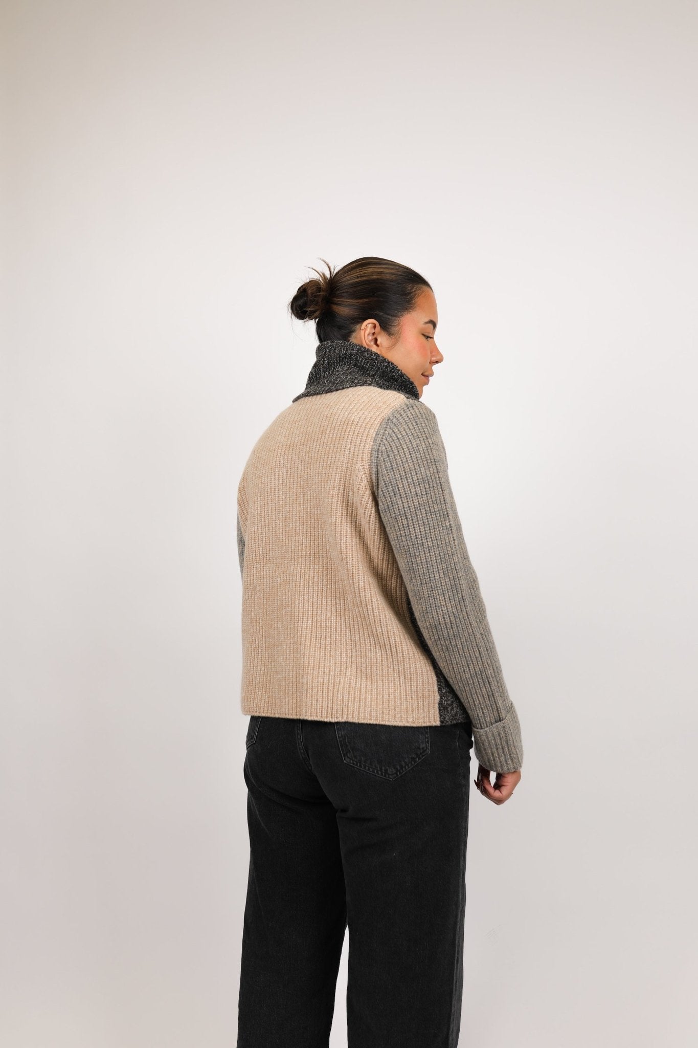 Tweed Color Block Turtleneck Sweater - Autumn Cashmere - Danali - R13455-Fatigue/Cement-S