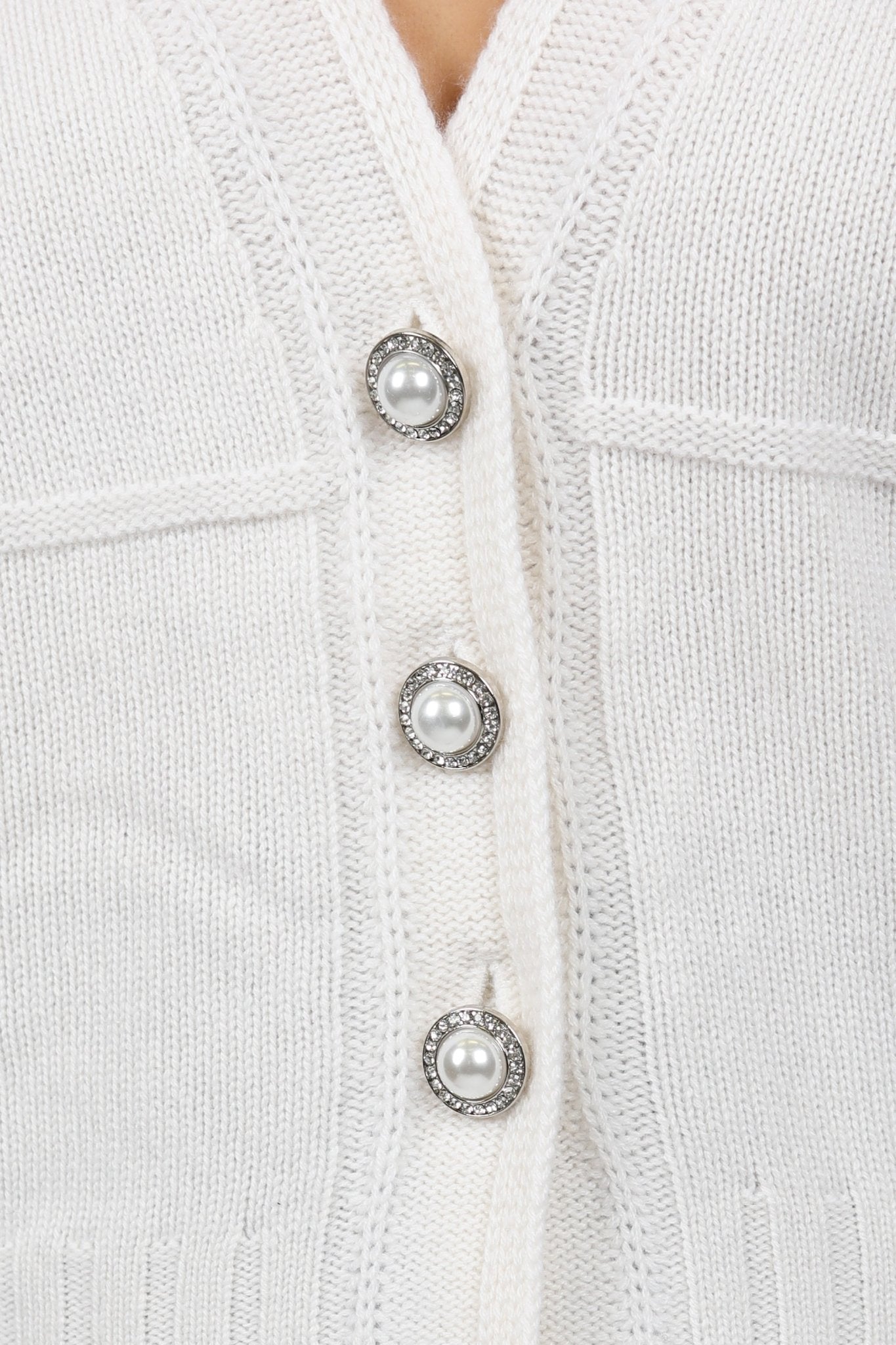 V Neck Cardigan with Pearl Buttons - Autumn Cashmere - Danali - R13560-Chalk-S