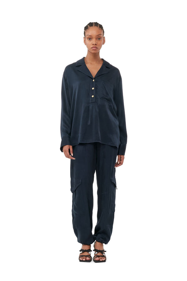 Washed Twill Satin Pants - Ganni - Danali - F8480-683-36