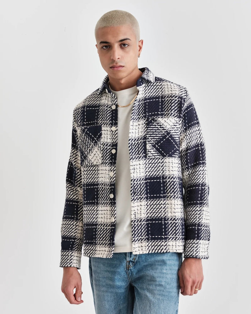 Whiting Overshirt Marine Beatnik - Wax London - Danali - W100-OSH-WHI2-AEO-NVE-S